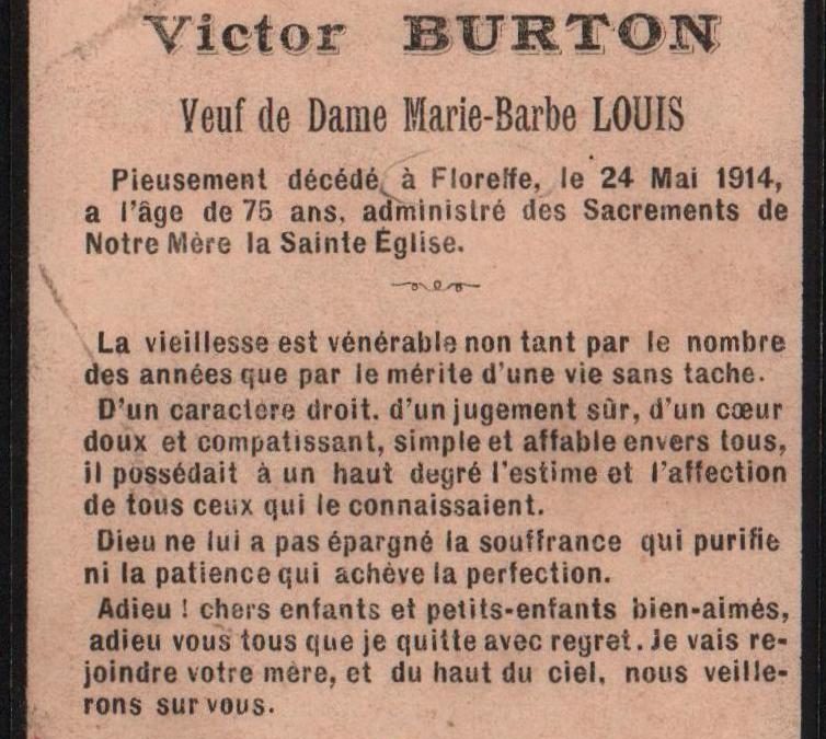 Floreffe – souvenirs mortuaires – les patronymes BURTON