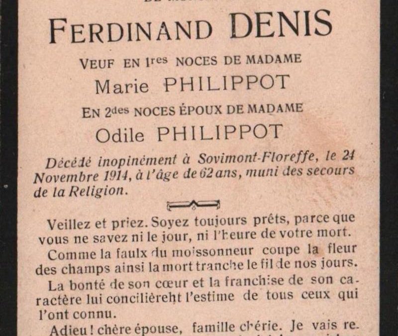 Floreffe – souvenirs mortuaires – les patronymes DENIS