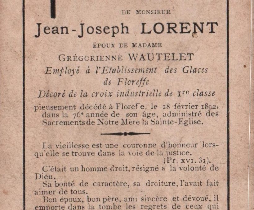 Floreffe – souvenirs mortuaires – les patronymes LORENT