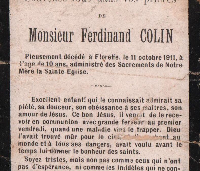 Floreffe – souvenirs mortuaires – les patronymes COLIN