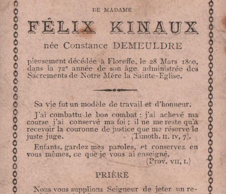 Floreffe – souvenirs mortuaires – les patronymes DEMEULDRE